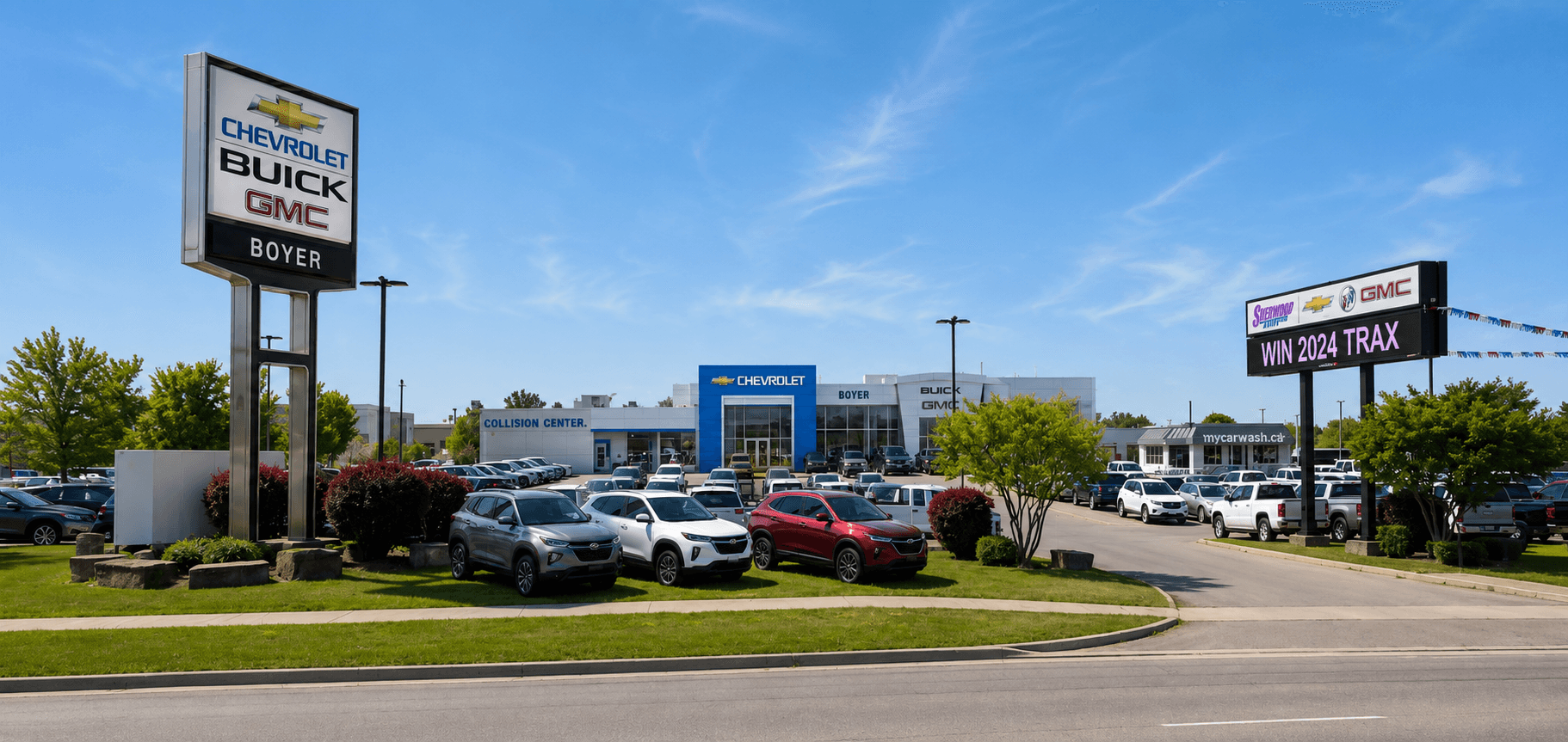 Boyer Chevrolet Buick GMC dealership with pylon sign and building-mounted channel letters